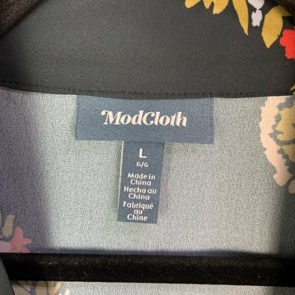 Modcloth Womens Large Florals Kimono Topper Open Front Black Floral - Picture 8 of 11